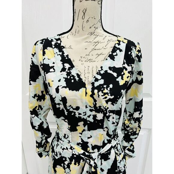 DKNYC NWT Black Multi-color Fit & Flare Dress Belt Shirred Sleeves Size 4 - Picture 2 of 8